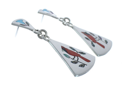 Multicolor Inlay Cardinal Genuine Sterling Silver Zuni Earrings NN20334